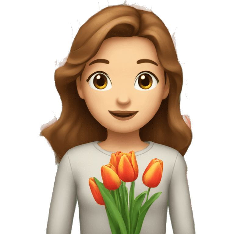 Girl with brown hair take a tulips emoji