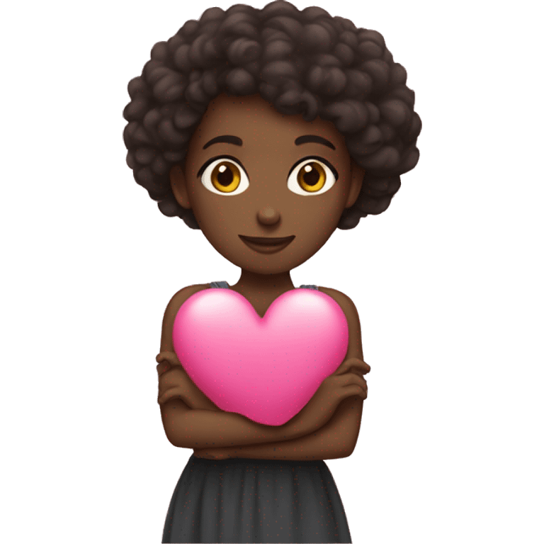 A black girl holding a a pink heart emoji