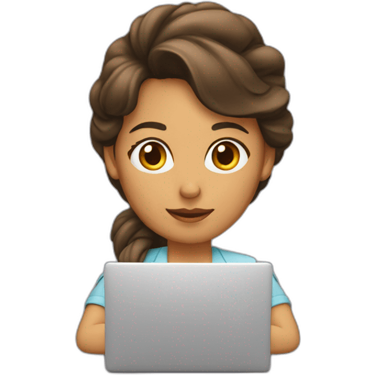 mujer pelo en moño y trabajando en laptop emoji