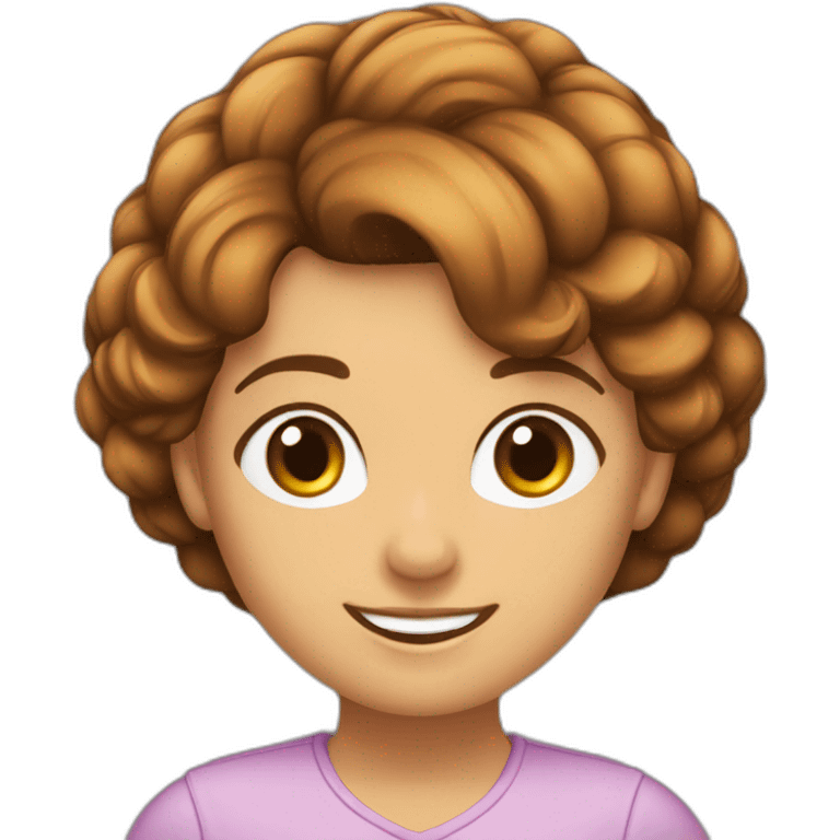 Nena pelo corto marron ojos marron sonriente por un gran éxito emoji