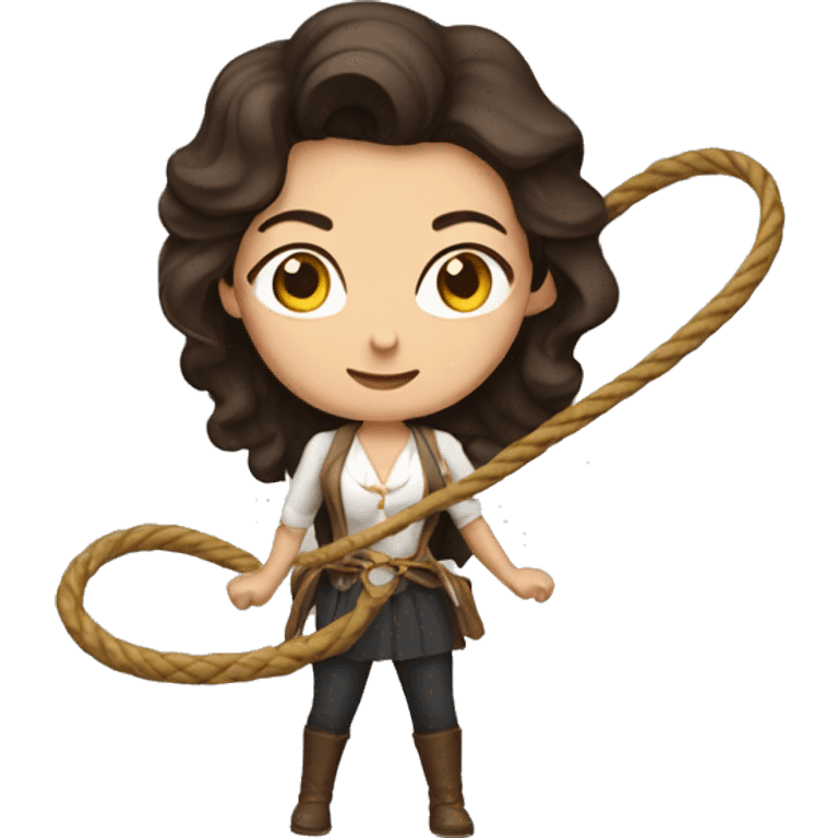 brunette lady with a big lasso emoji