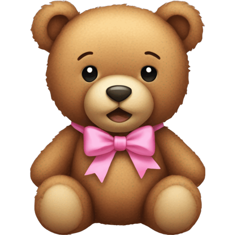 Teddy bear with a pink bow around the neck emoji