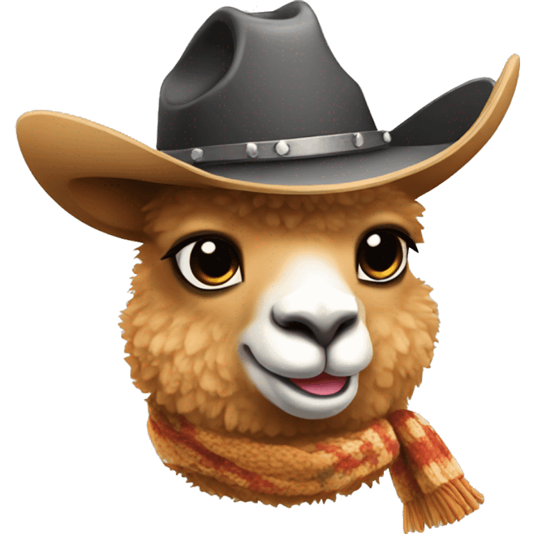 alpaca with cowboy hat with sheriff star and a scarf emoji