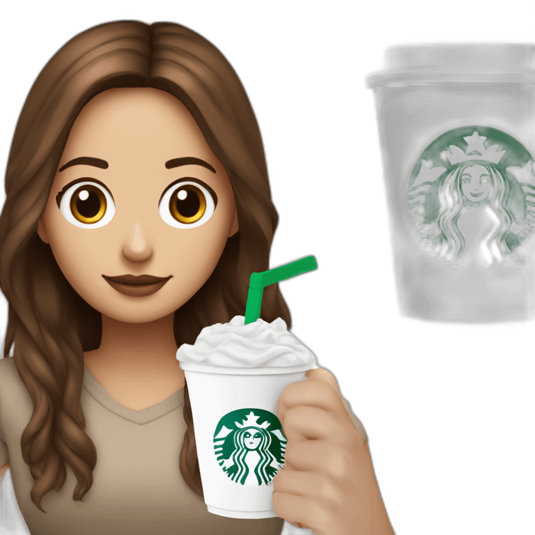 Starbucks cup cold drink with white girl brown hair with Luis vittuon Bag emoji