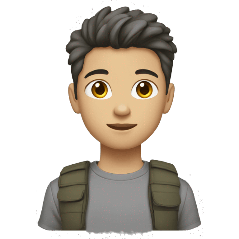 Teenager with gray sneakers, black cargo pants, gray T-shirt, medium length hairstyle, brunette color, light skin emoji