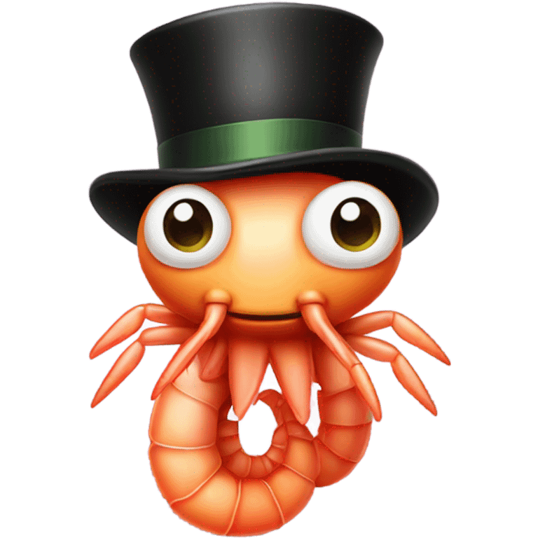 A shrimp with a top hat emoji