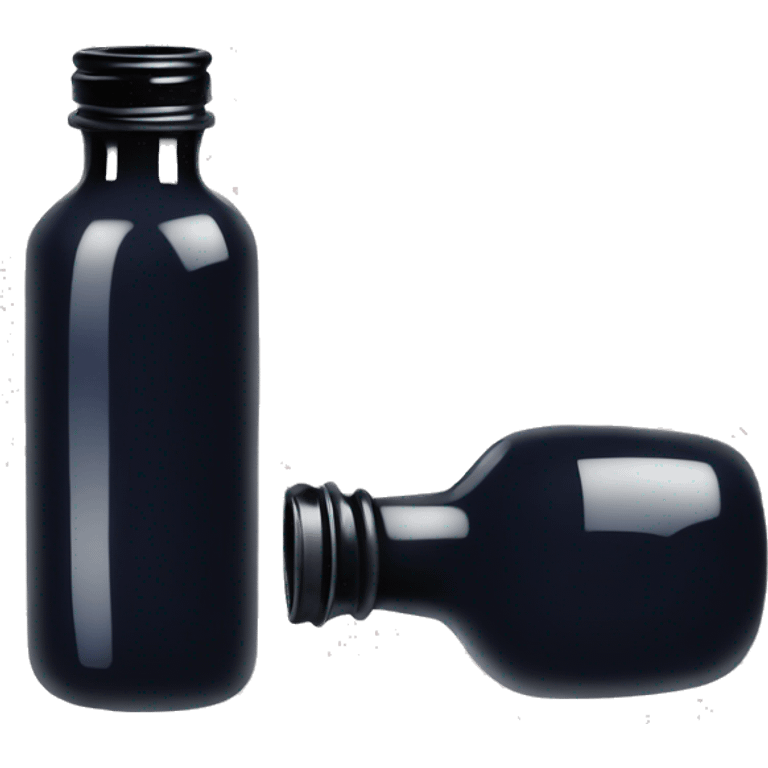 Create a cute and simple emoji representation of an ink bottle. The ink bottle should be classic in shape, with a round base and a narrow neck. It should be filled with dark blue ink. emoji