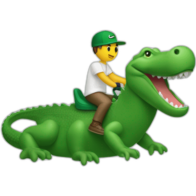 Guy using lacoste riding in crocodile emoji