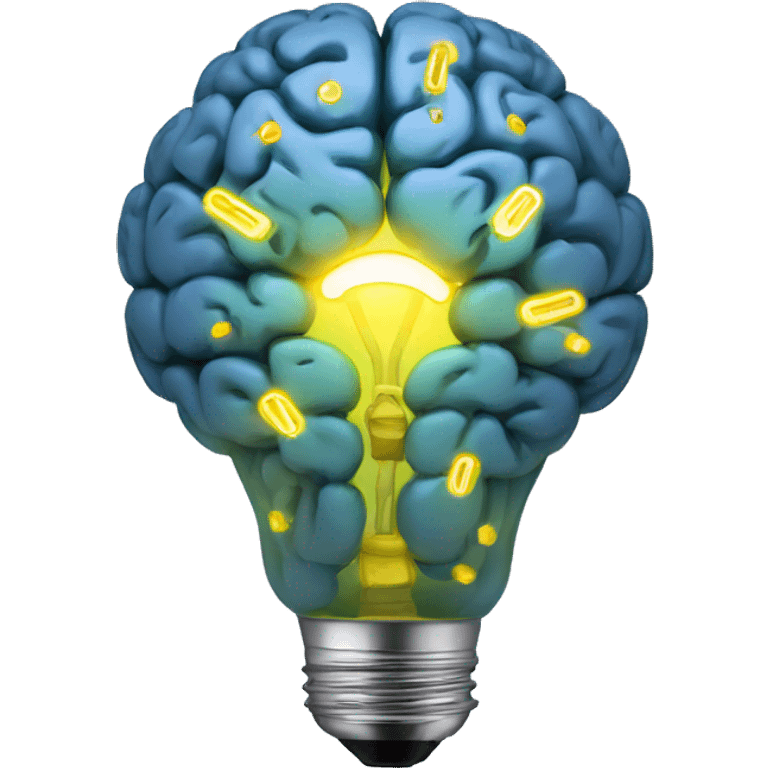 illuminated brain inside the light bulb emoji