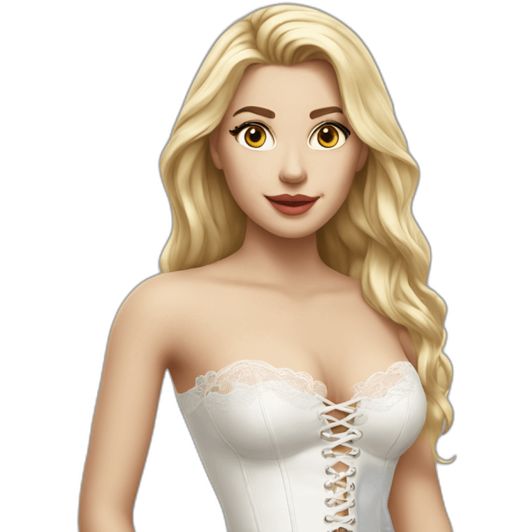 hyperrealistic caucasian blonde female, long straight hair, white lace-up bustier emoji