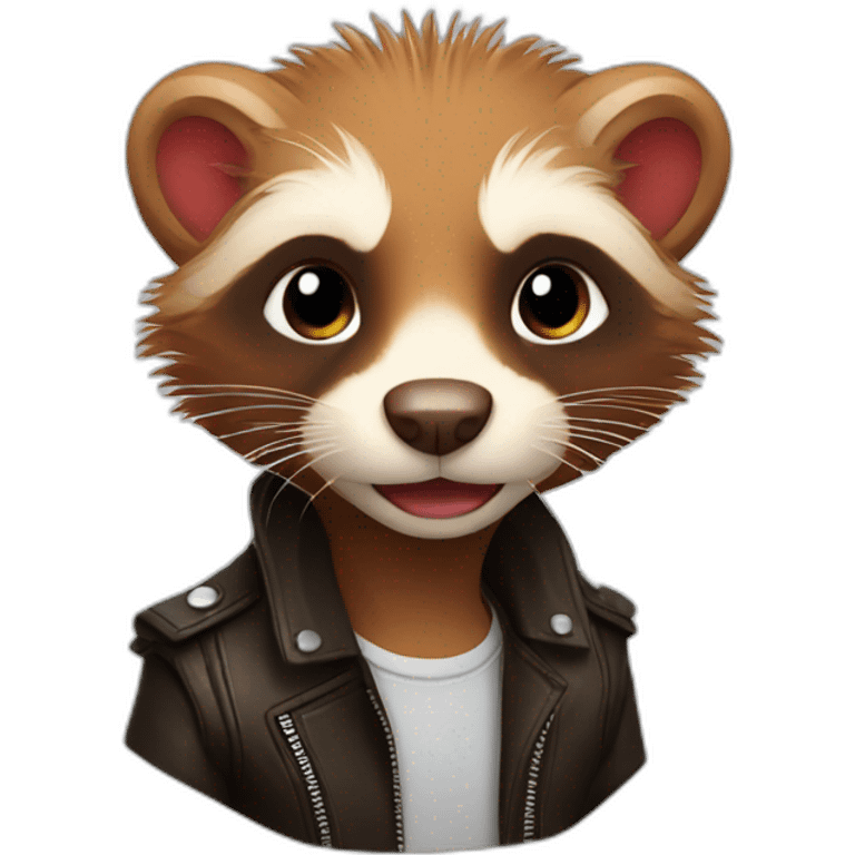 Red ferret with long fringe hairdo wearing leather jacket  emoji