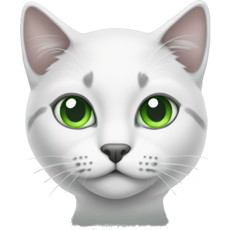 White grey cat with Green eyes round face  emoji