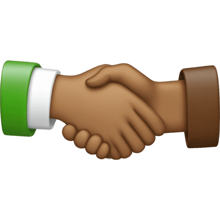 make a handshake emoji. make one an brown with a. green sleeve and the other hand tan with a white sleeve emoji