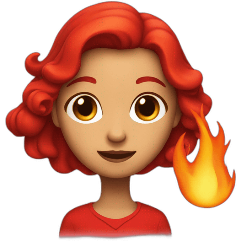 the girl in red with fire in the hand emoji