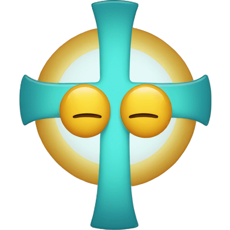 emoji with closed eyes holding a cross emoji