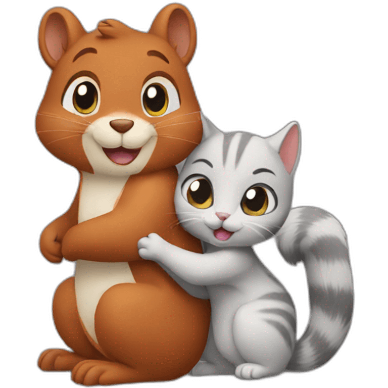 squirrel and cat hug emoji