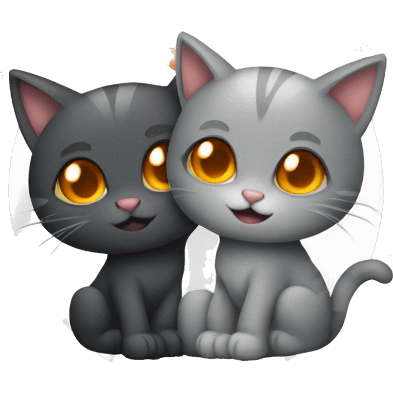 two cats in love, one orange and one dark gray, without anh hearts, just hugging emoji