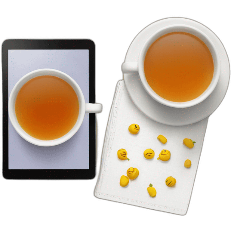 aestetic tablet and tea on working table emoji