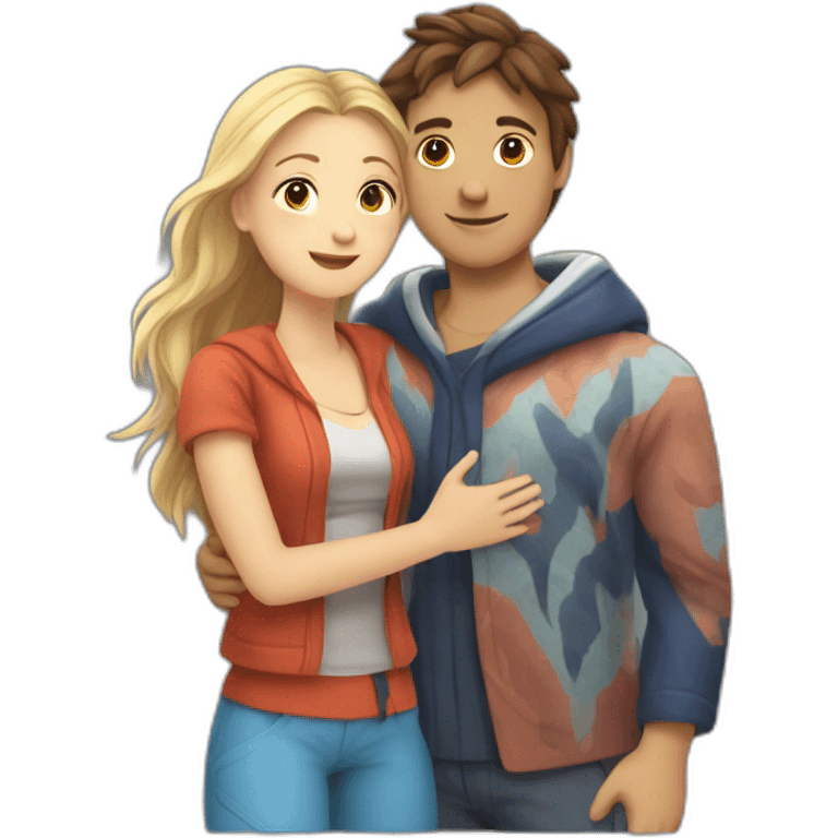 young metis Man and young white woman hug love with beach clothe emoji