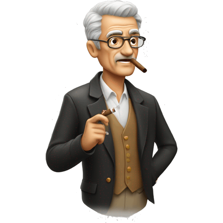 Older man, shaved and with a toupee, smoking a cigar emoji