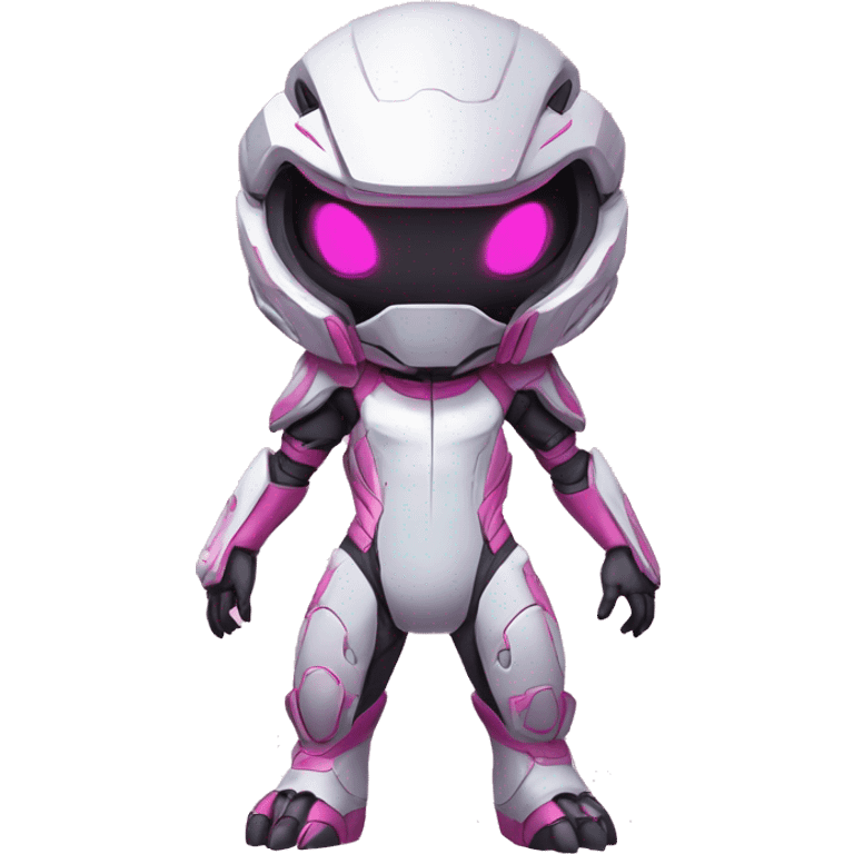 White, Chibi, White body, Anthro-Sona-Lizard-Alien-Salazzle-Mew-Fakémon, with pink eyes, with a futuristic visor-helmet, techwear-cyberpunk suit, Full Body emoji