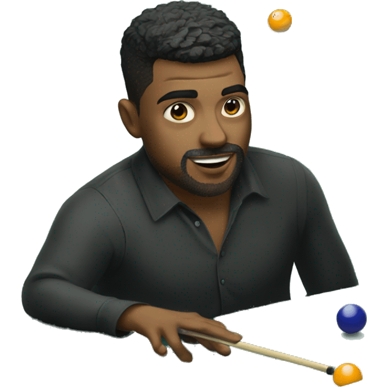 A short haired man playing pool on a pool table  emoji