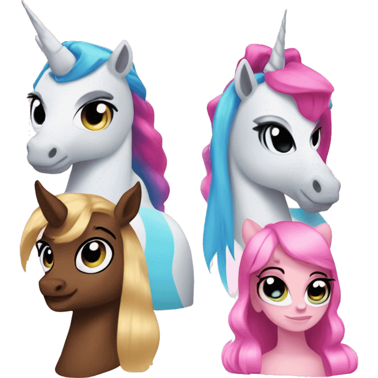 Four unicorns with power puff girls powers emoji