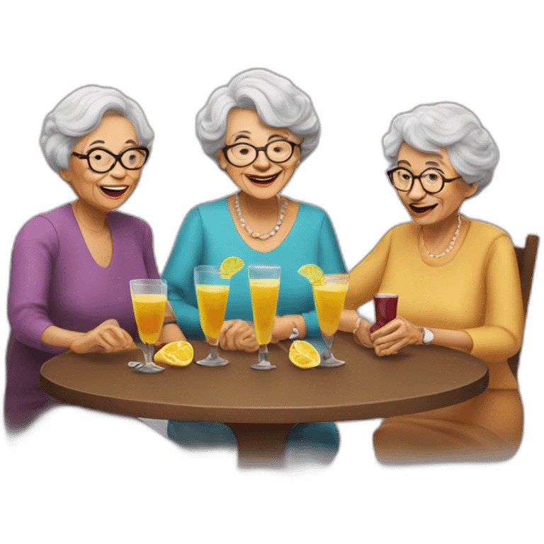 Three grandmothers drinks a glass of vine emoji