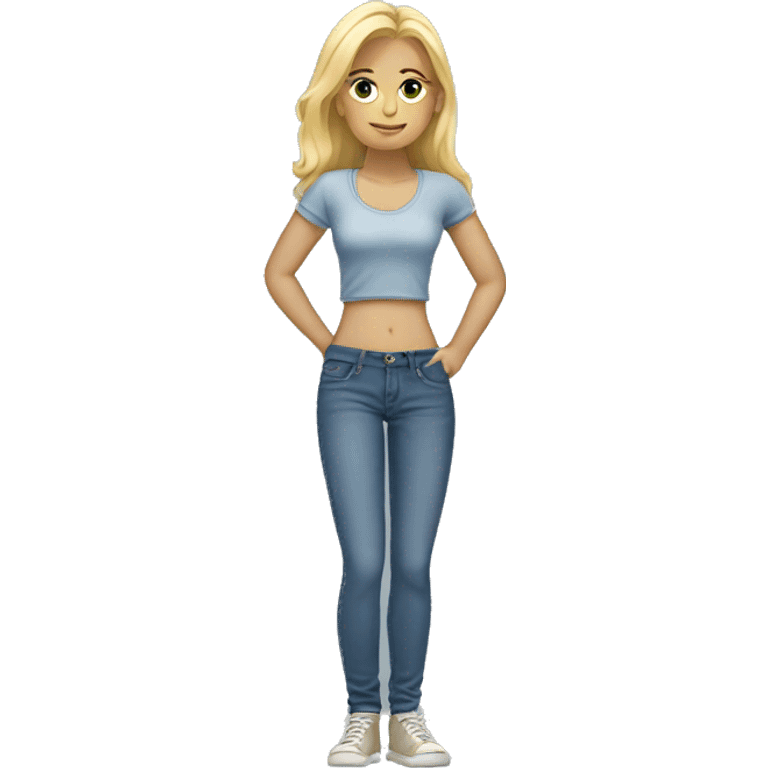 blonde girl indoors in jeans no body emoji