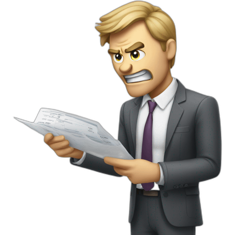 angry business man checking balance sheets emoji