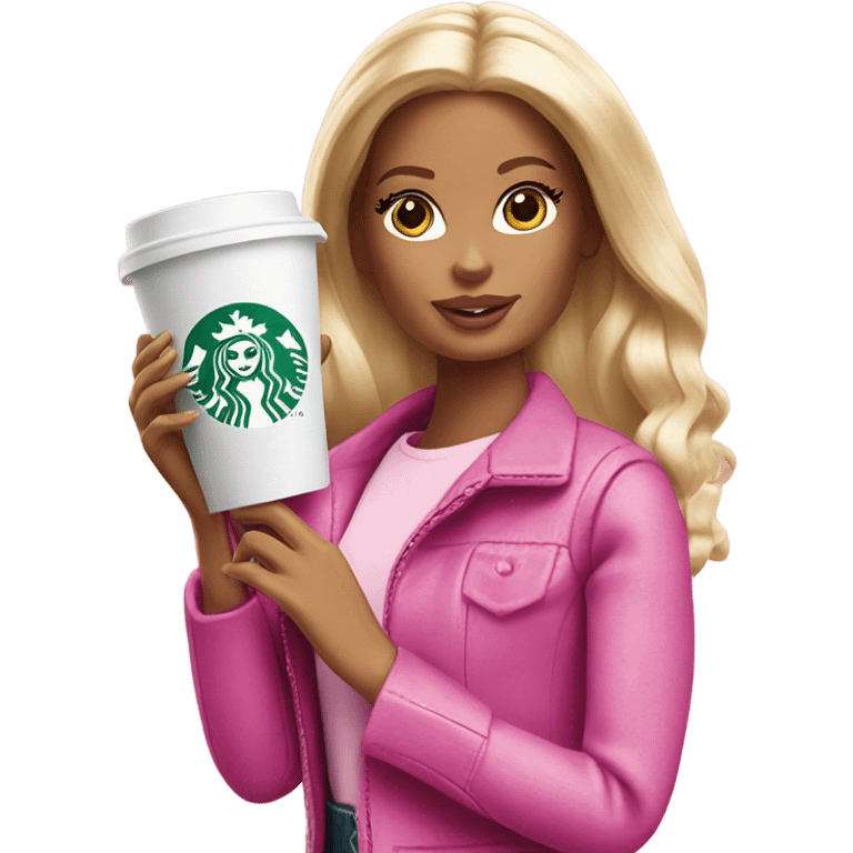 Barbie drinking starbucks emoji