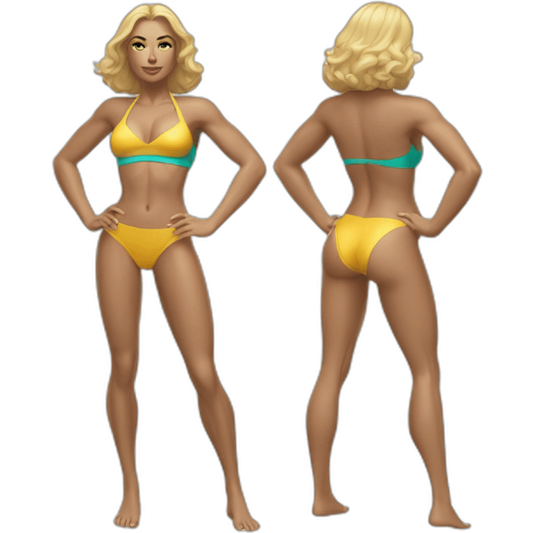 Slim-fit Caucasian woman bikini superhero pose (beach body) emoji