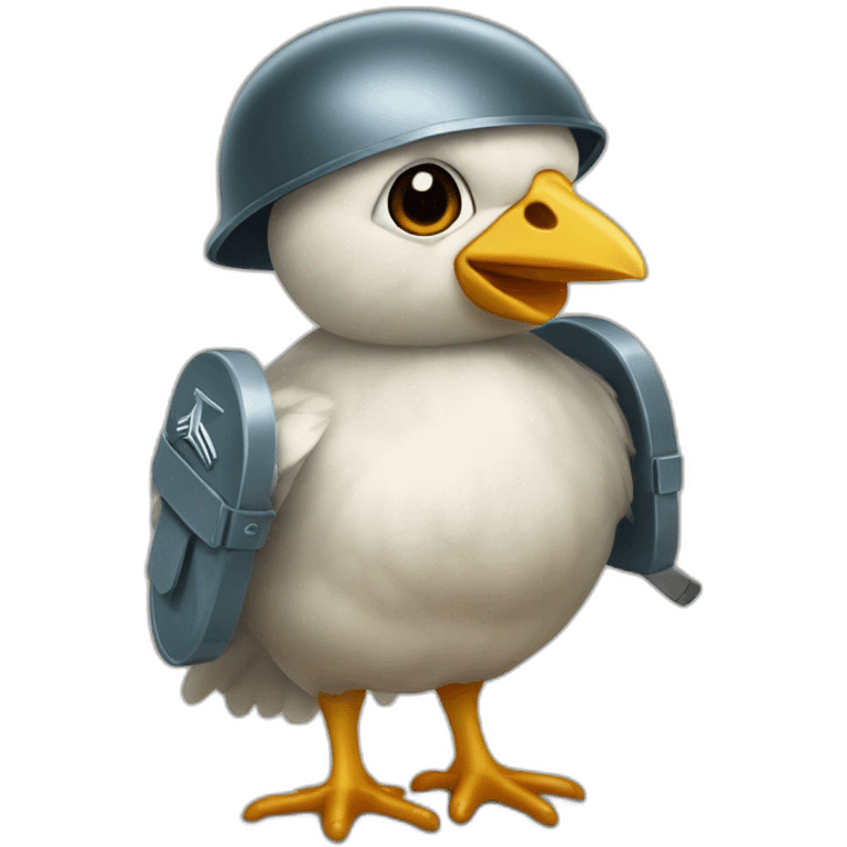 Un poussin avec un casque militaire et un couteau emoji