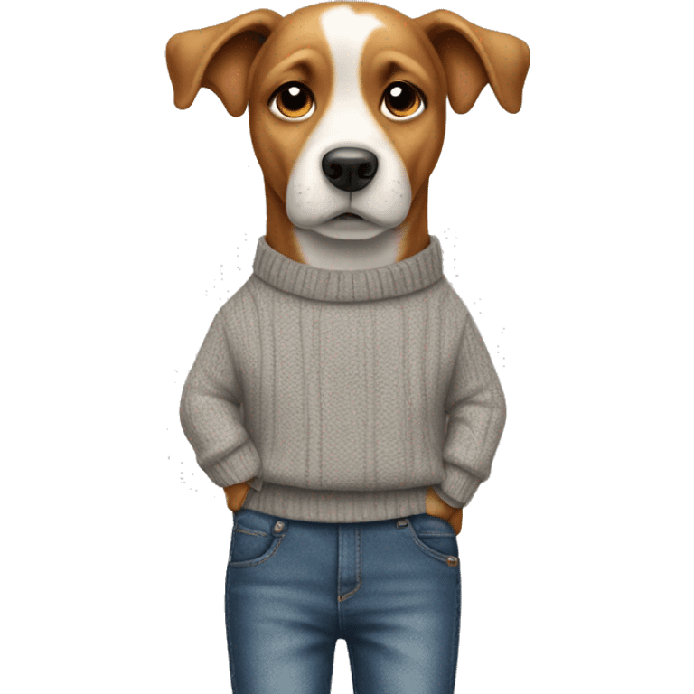 dog wearing jumper and jeans with hands in pockets standing  emoji