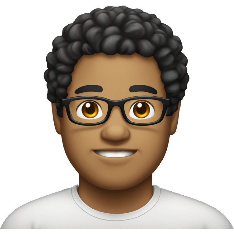 fat Light skin male with Black curly hair and glass emoji