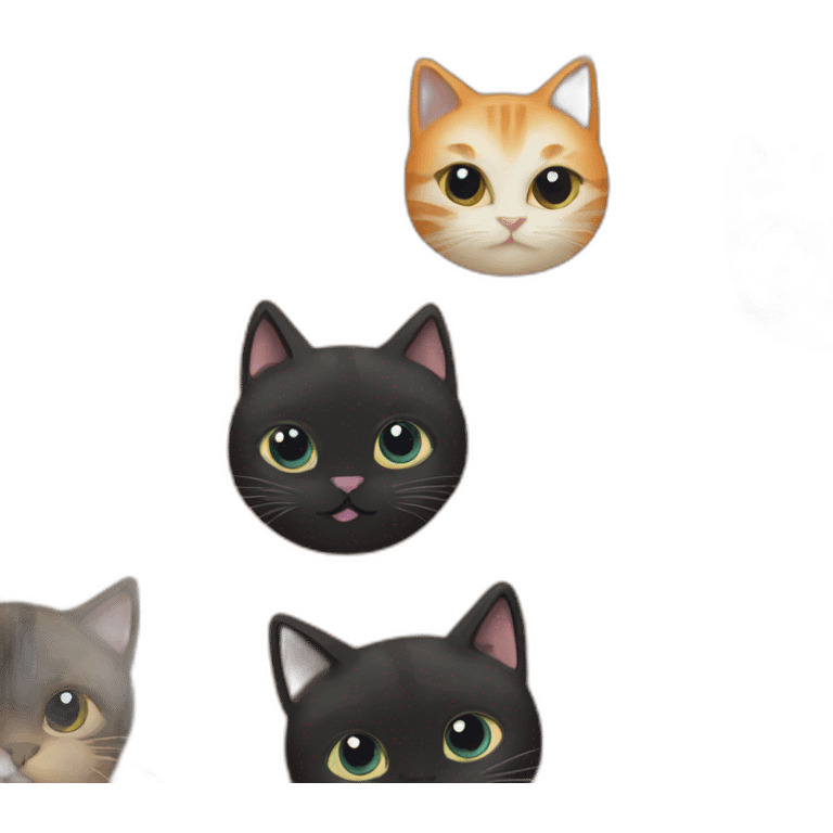 one orange cat, one siamese cat and one black cat emoji