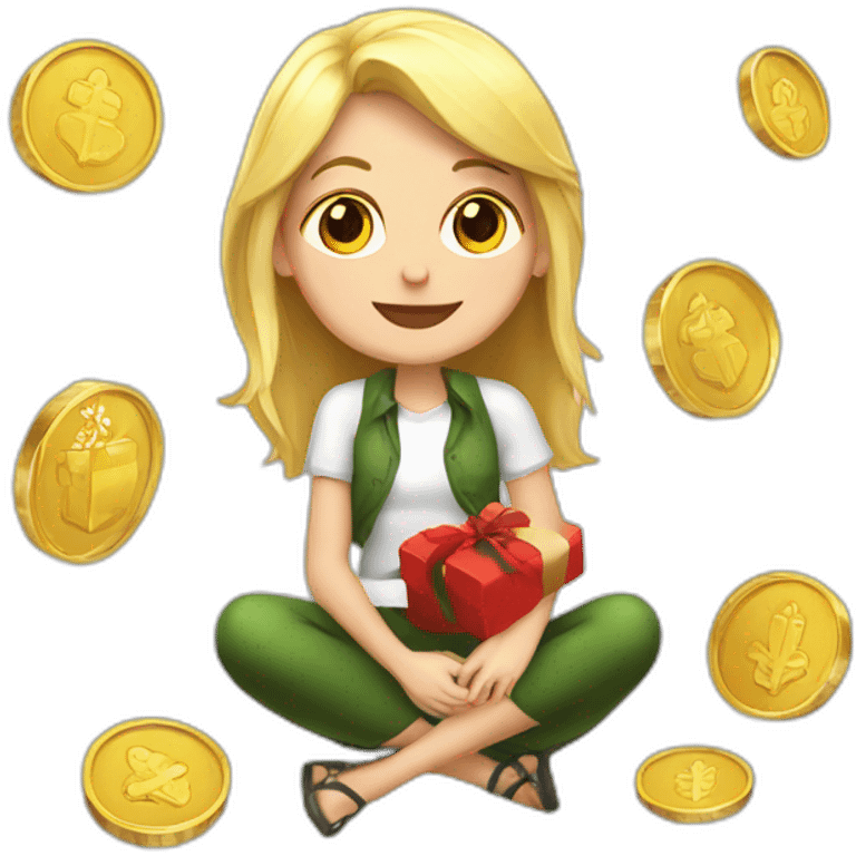 blonde christmas girl sitting on coins emoji