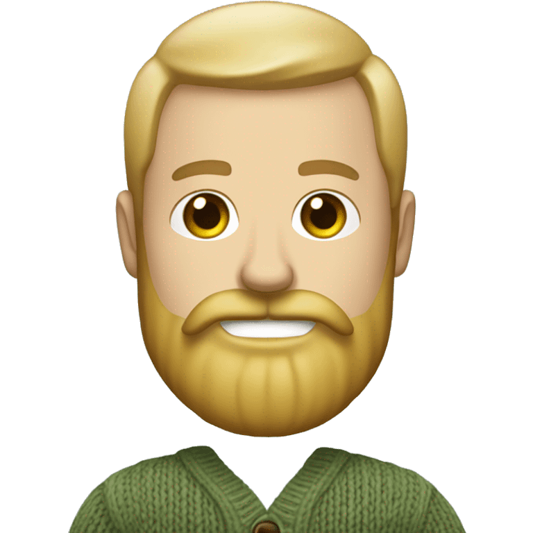 A danish guy with a blonde beard and mustache and a knit cardigan (that is grey, green and creme) emoji