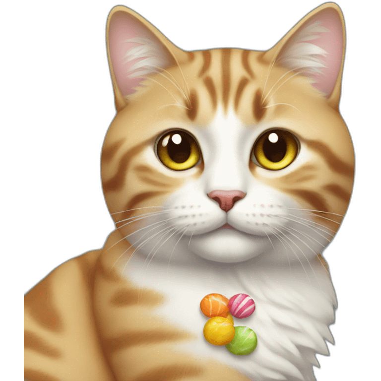 sweet cat with candy emoji