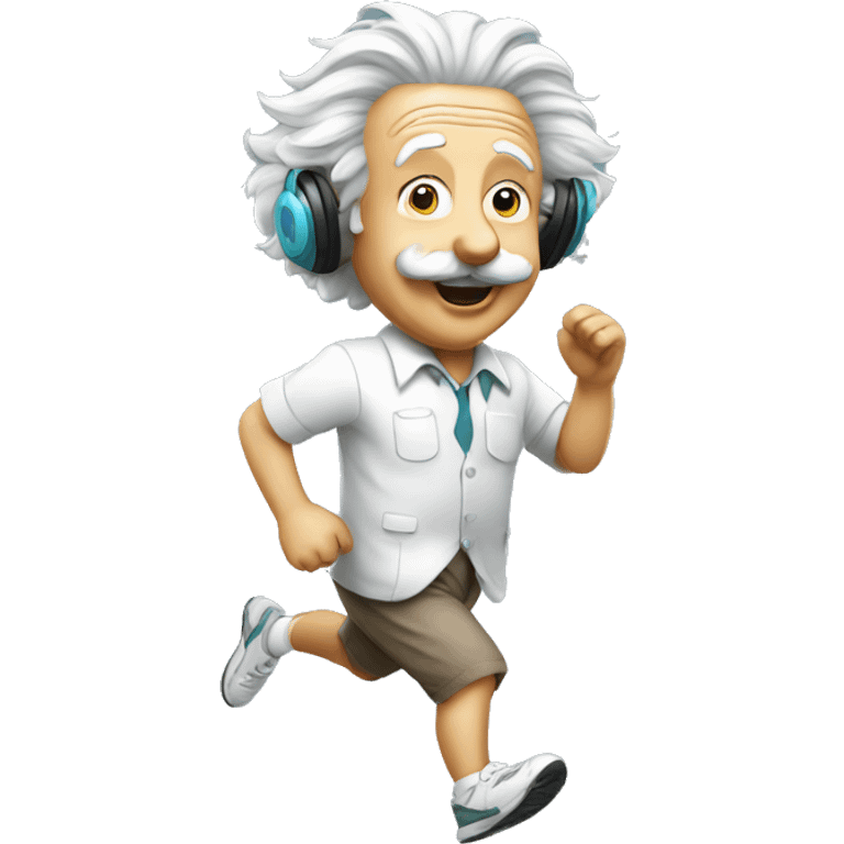 albert einstein happy, headphones and running emoji