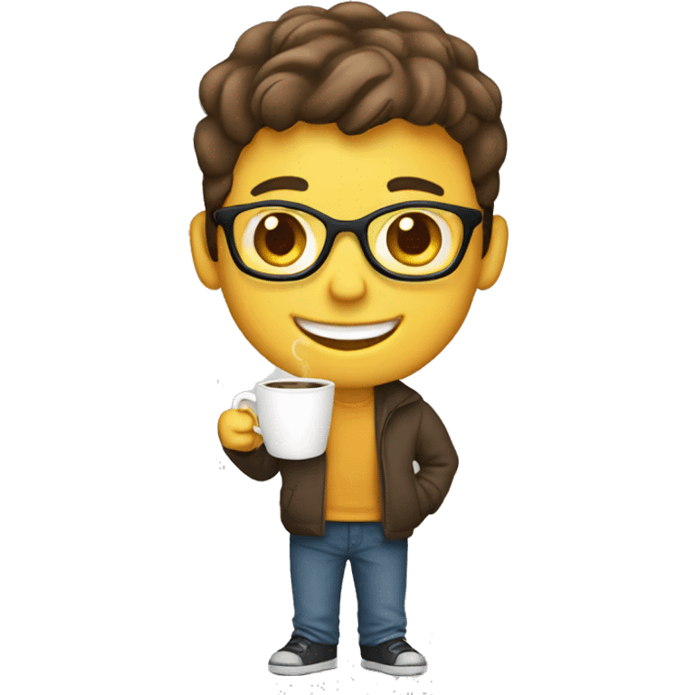 boy with a mac laptop and coffee smiling emoji