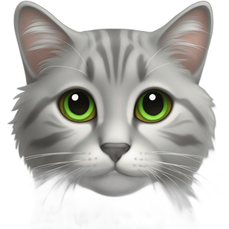 Gato gris peludo con ojos verdes emoji