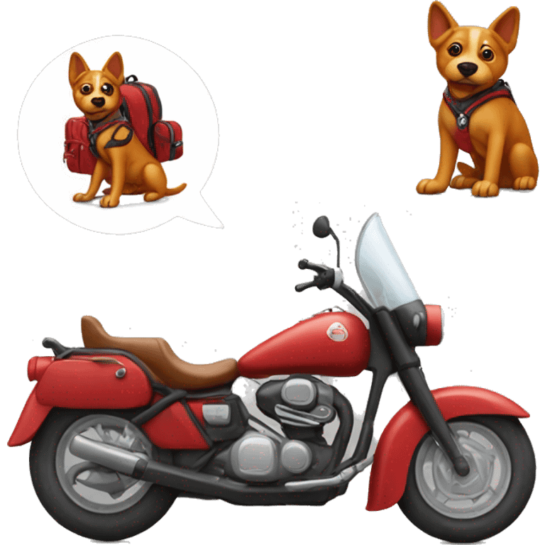 red dog with a backpack on a motorcycle emoji