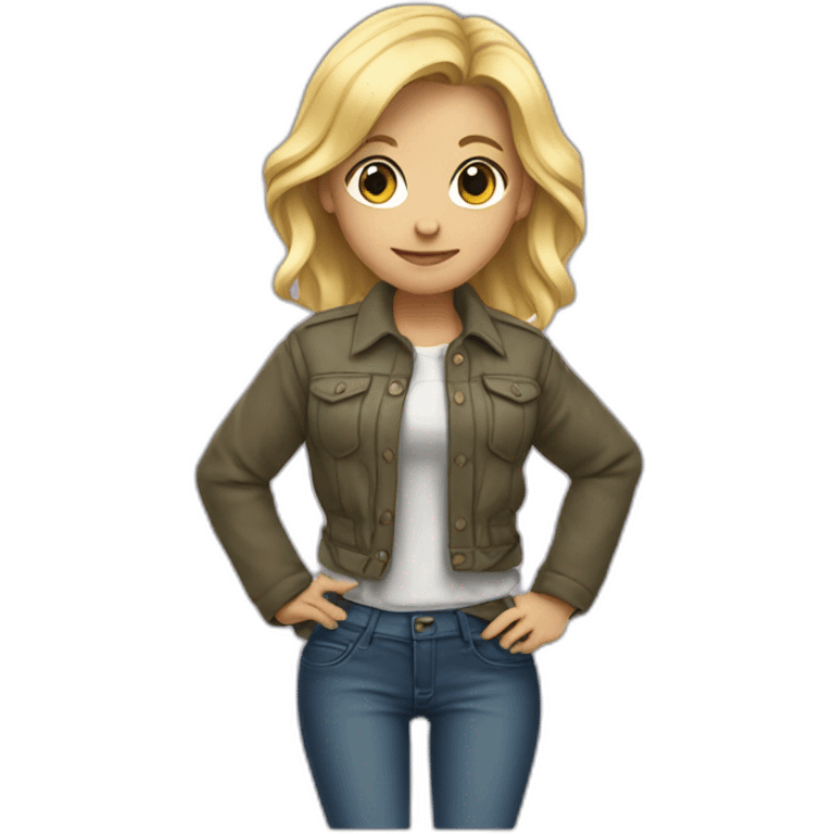 Blonde girl with her jacket tied around her hips emoji