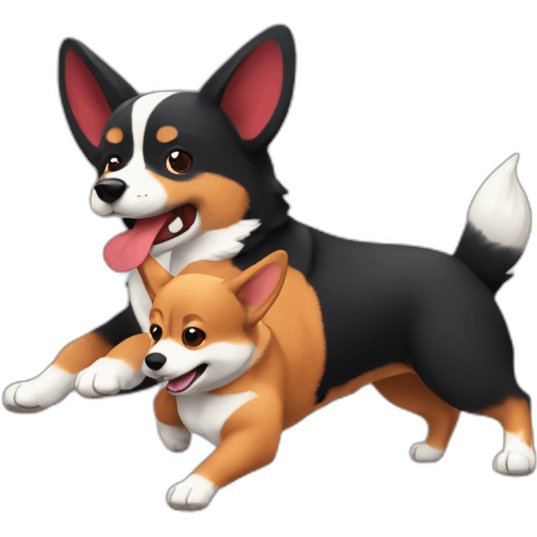 Black corgi fight with red corgi emoji