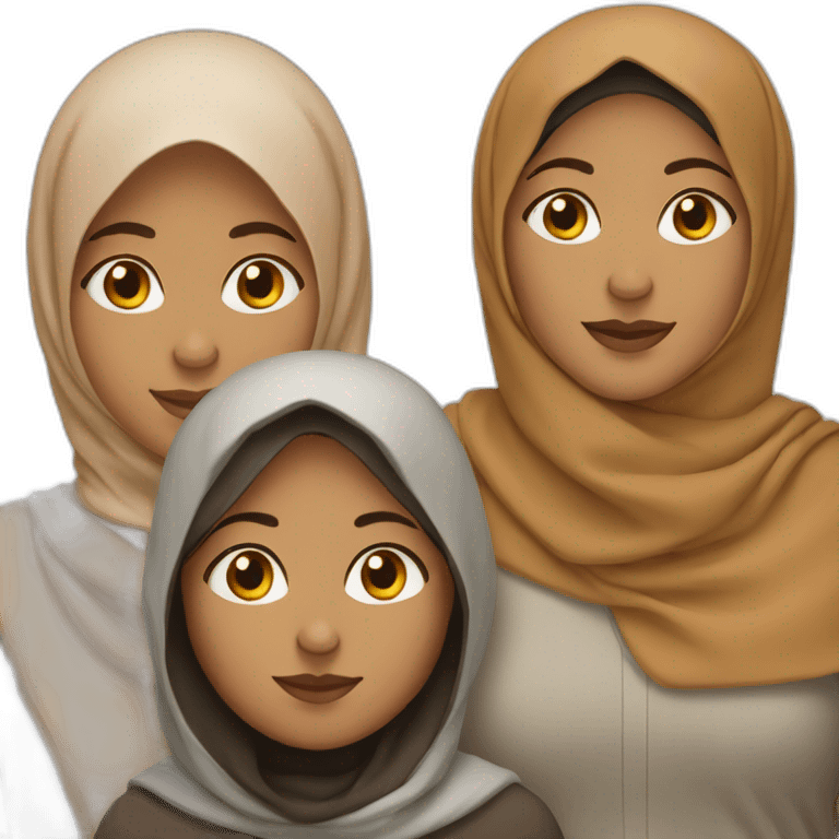 family of four, medium brown skin, dark hair, mom with hijab emoji