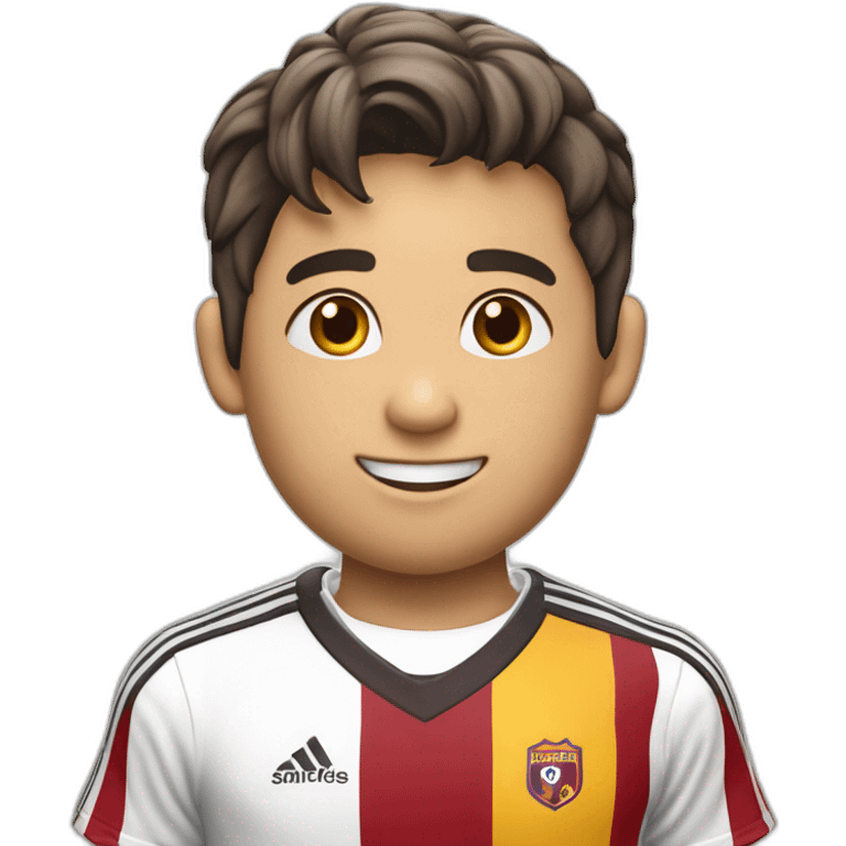 Niño futbolista rubio camiseta rayas verticales blancas y moradas emoji