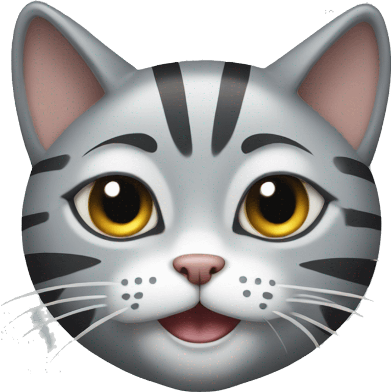 Gray striped cat winking an eye emoji