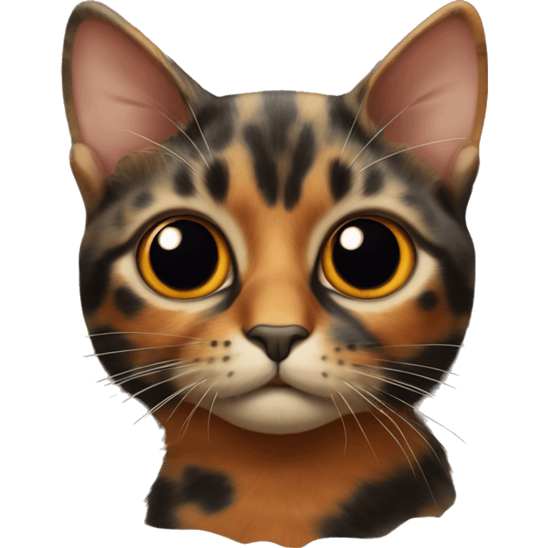 Tortoiseshell cat with an orange nose and an orange spot on top of its head between its ears emoji