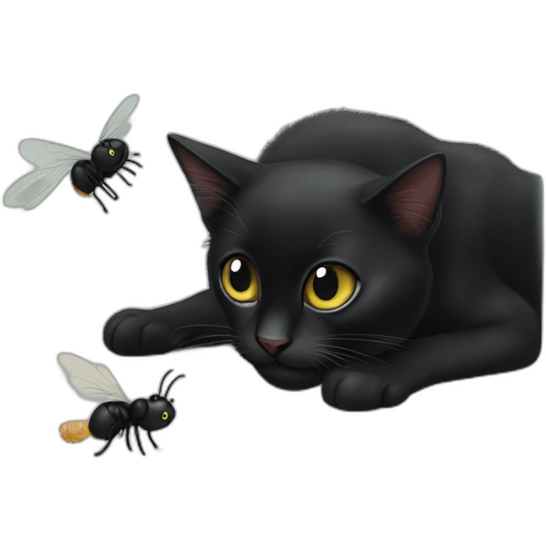 Black Cat playing with a fly emoji